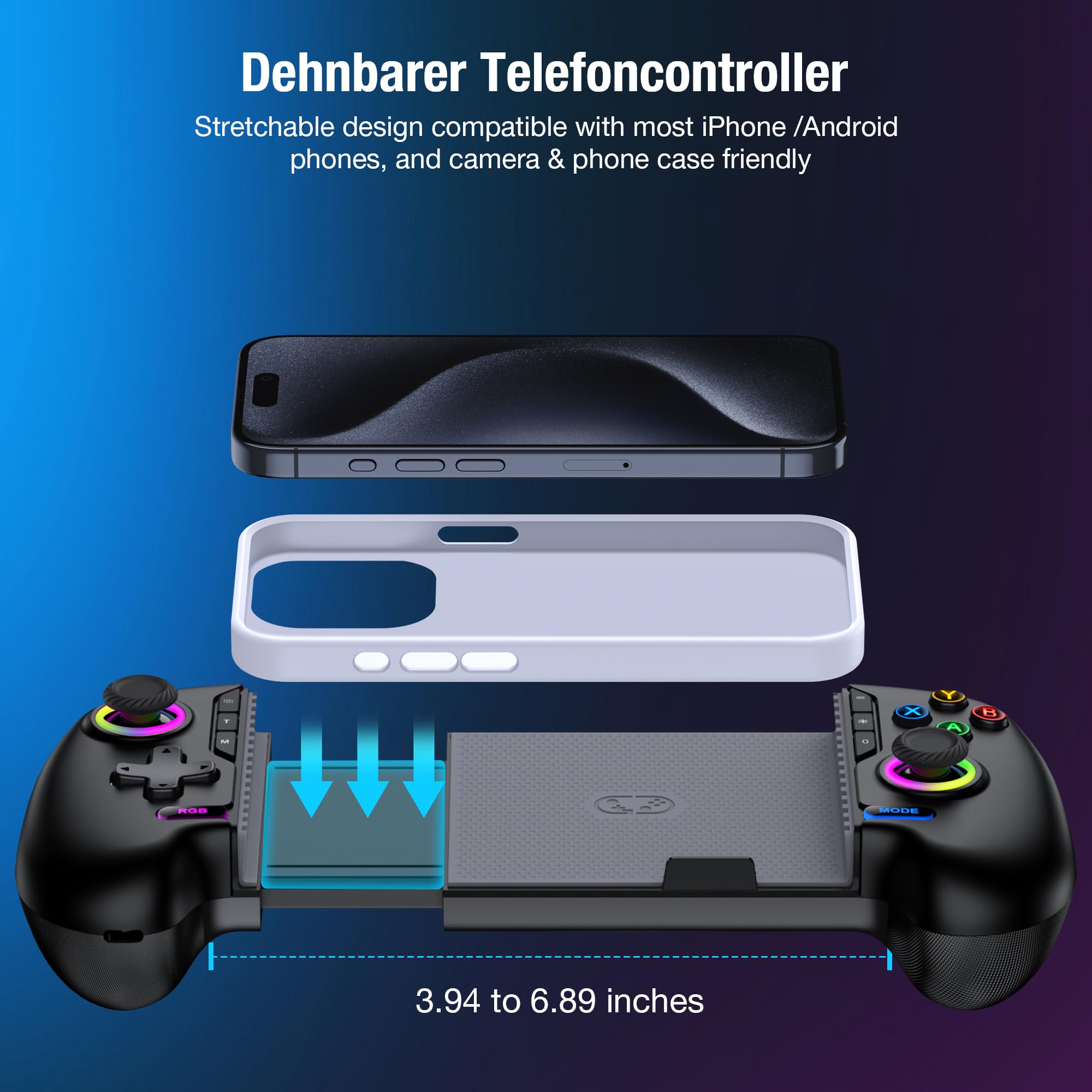 HELLCOOL Wireless Handy Controller, Handheld Smartphone Controller mit Hall Joysticks für Android/iPhone, kompatibel mit Xbox Cloud/Steam Link/GeForce Now/MFi Apple Arcade