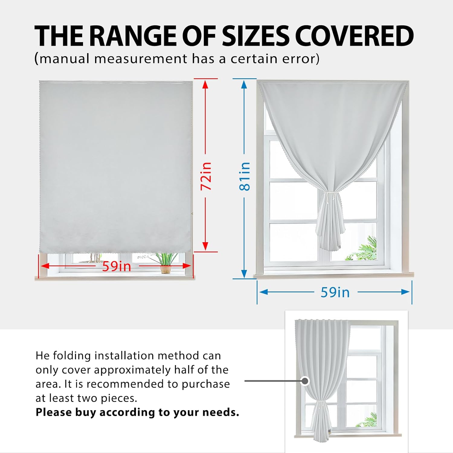 JILRON Magic Tape Stick on Portable Curtains for Windows,Bedroom Blackout Curtains for - Thermal Lnsulated No Drill Curtains Room Darkening Black Small Drapes(1 Panels,59Wx72L inch-White)
