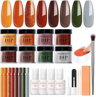 AzureBeauty dip powder kit in maple, grey, and sage green shades
