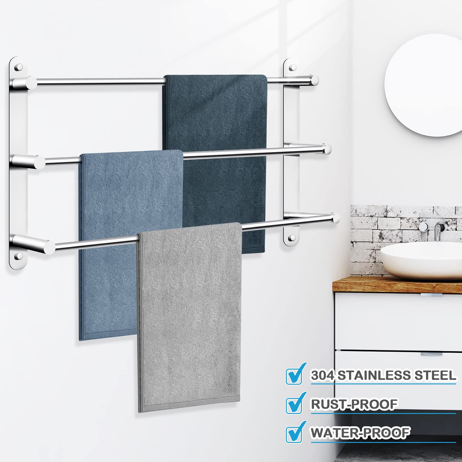 Geen boren badkamer handdoekhouder 3 Tier handdoekhouder roestvrij staal wandgemonteerde zelfklevende handdoekhouder voor badkamer keuken 30cm Geen boren badkamer handdoekhouder 3 Tier handdoekhouder roestvrij staal wandgemonteerde zelfklevende handdoekhouder voor badkamer keuken 30cm