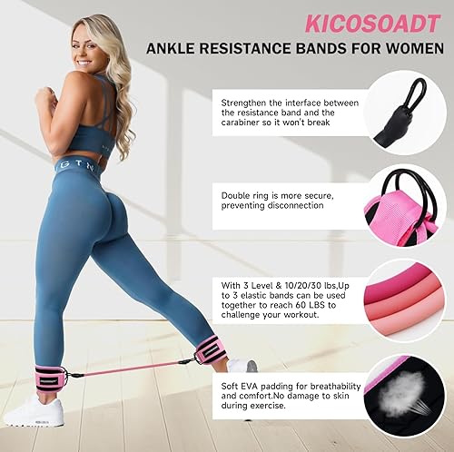 Miniatura 3 de Bandas de resistencia de tobillo, pesas de tobillo, equipo de ejercicios de glúteos y parte inferior del cuerpo, equipo de pilates para tobillo,