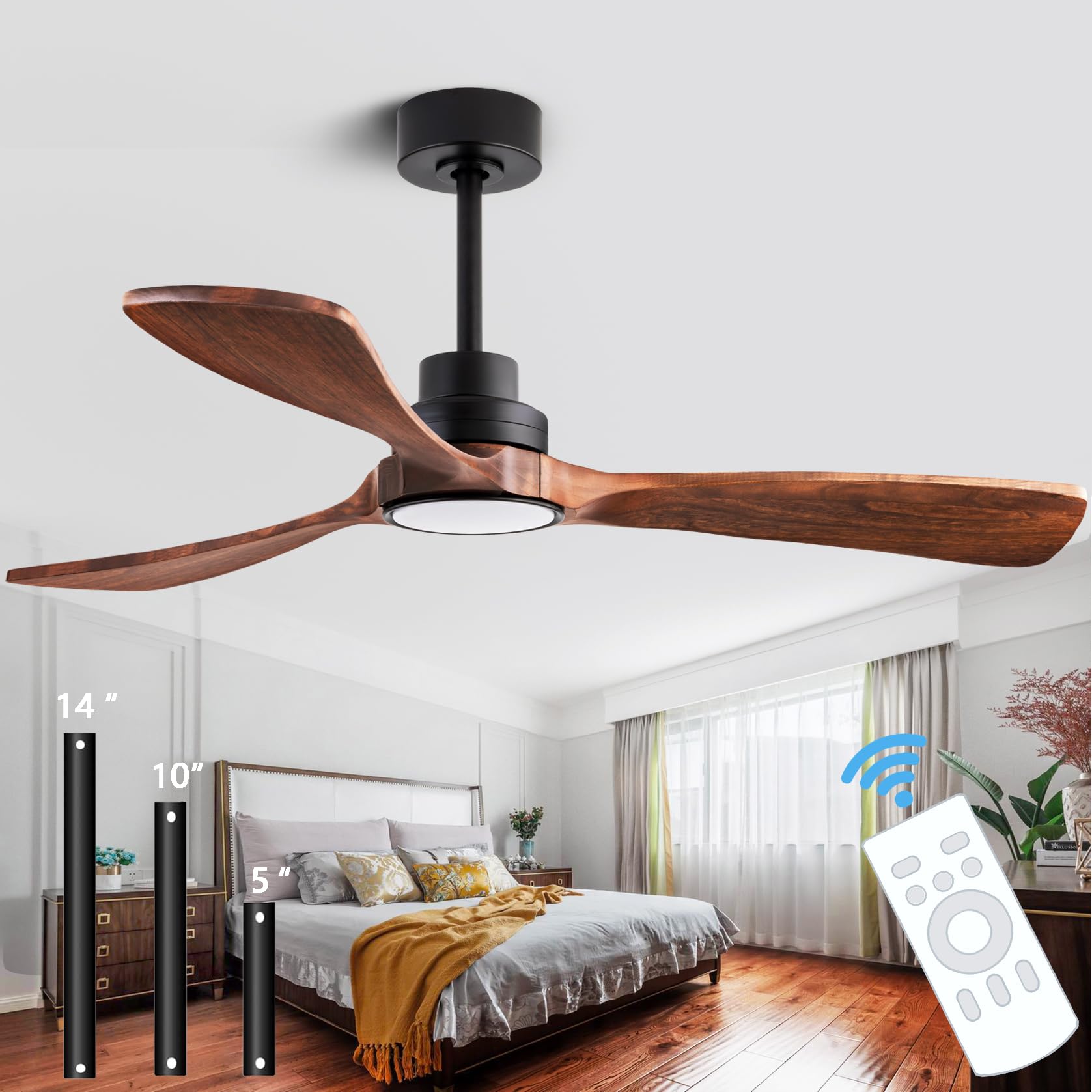52” Ceiling Fans with Remote Control/Dimmer and Color Reduction with 3 Solid Wood Fan Blades, Ceiling Fan can be Used Indoors and Outdoors for Living Room, Dining Room, Pavilion Yard.