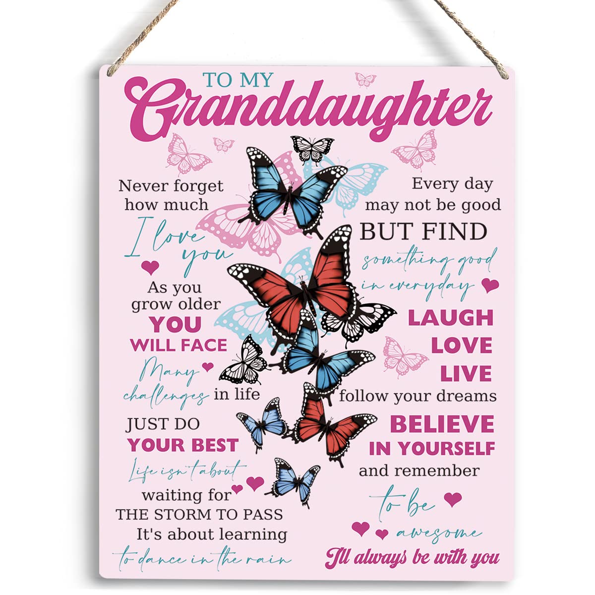 Inspirational Granddaughter Gifts from Grandma & Grandpa: Wooden Hanging Sign - Granddaughter Gifts for Birthday & Christmas - Artwork for Rooms -