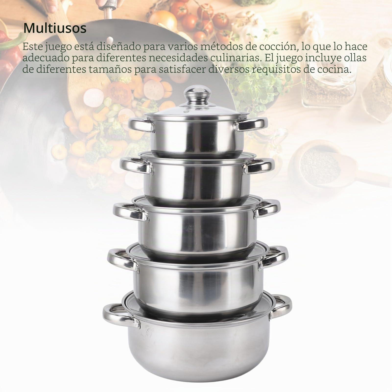 Juego de Ollas Sartenes, utensilios cocina acero inoxidable, diseño apilable asas térmicas, for placas inducción