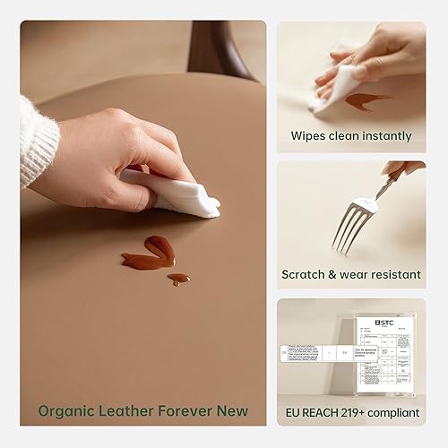 Miniatura 6 de YESWOOD Silla de comedor de madera de nogal negro, sillas de cocina de cuero modernas con patas de madera, silla lateral tapizada con respaldo