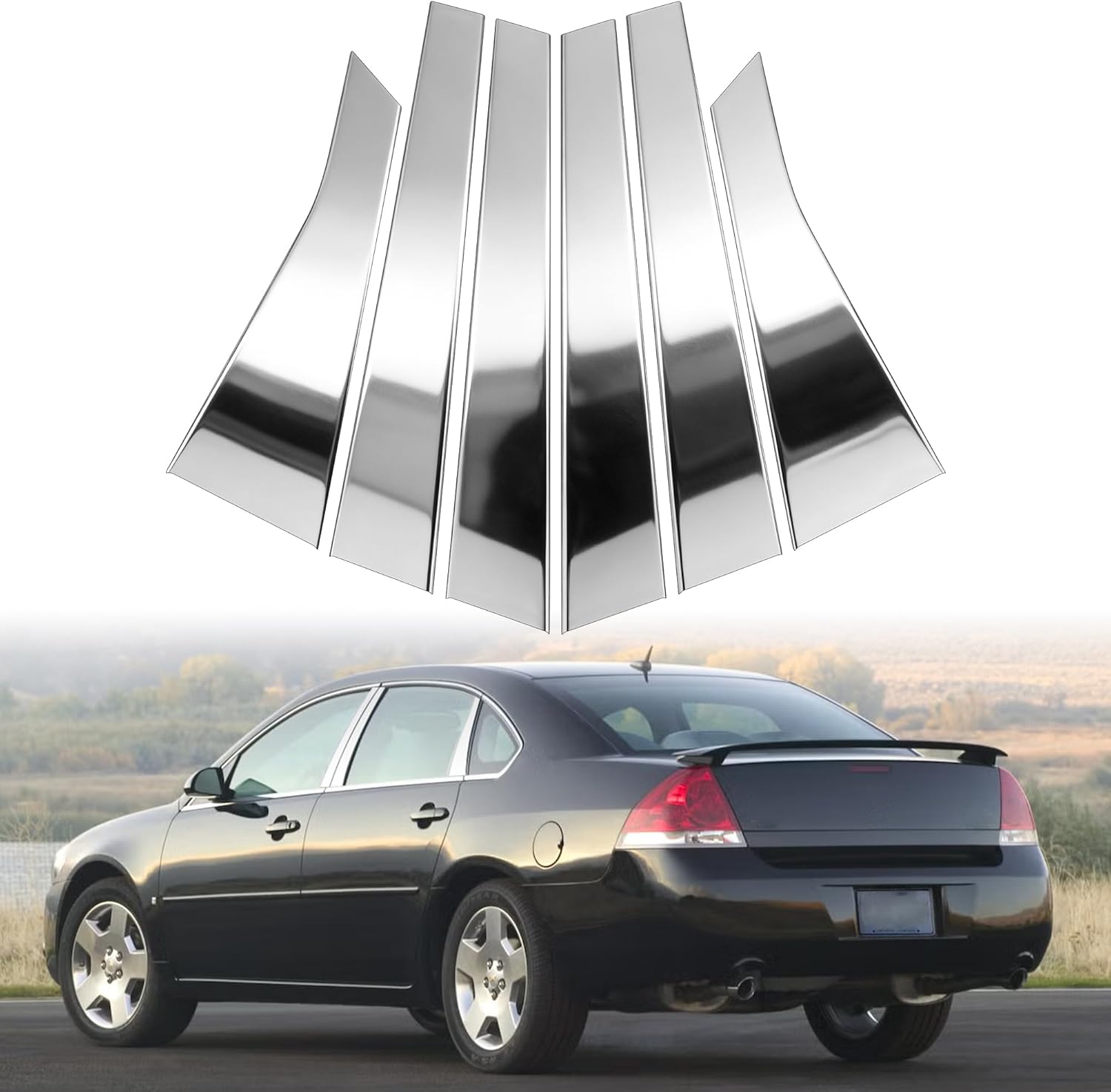 BASIKER Door Window Stainless Steel Polished Chrome Pillar Post Trim Compatible with Impala 2006-2013 Window Molding Trim (Sliver 6pcs)