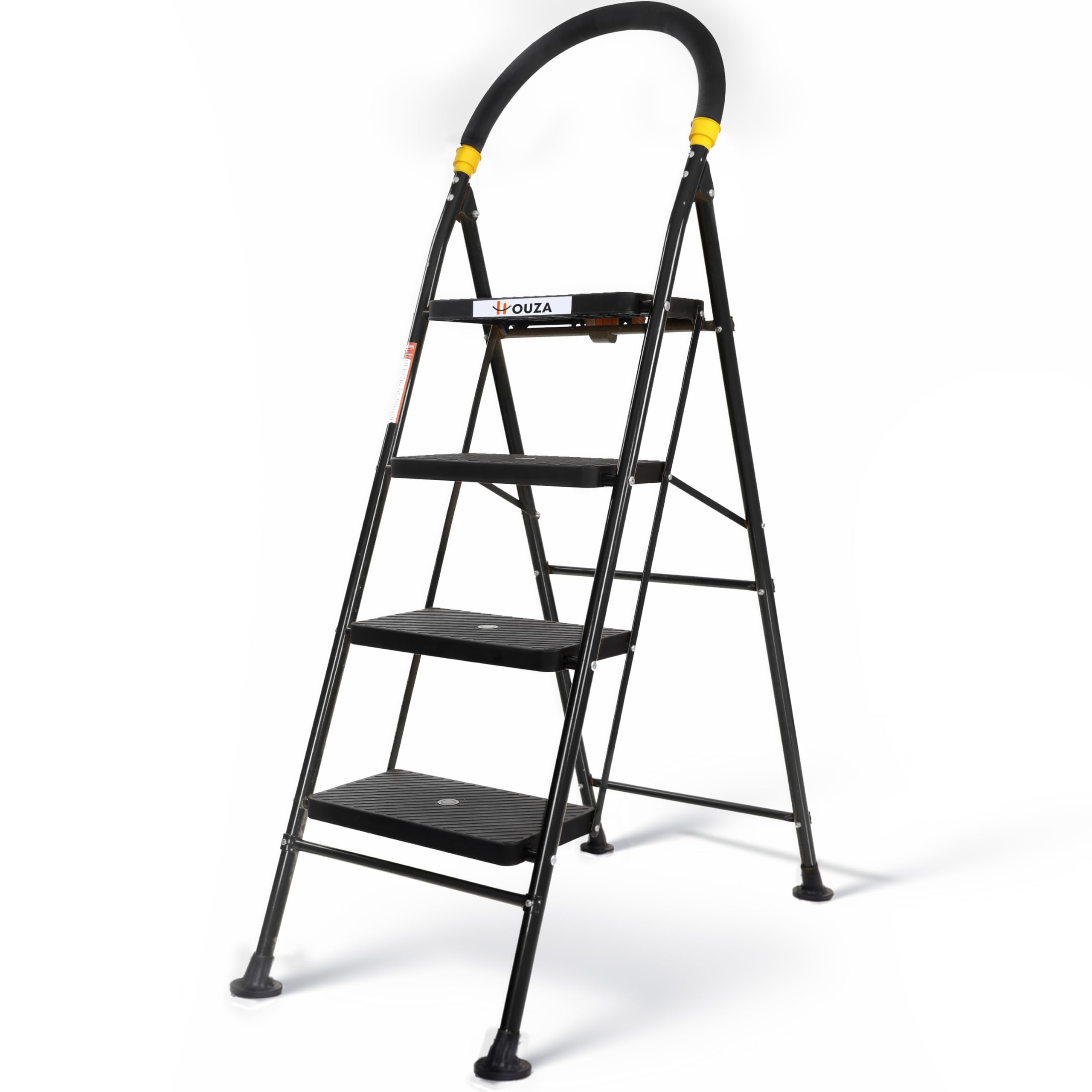 HOUZA Steel Ladder for Home 5 Steps Foldable with Anti-Skid Wide Steps (30cm x 20cm) | 5 Step Ladder for Home Use with Secure Lock | 150 Kg Load Capacity Folding Ladder | 5 Year Warranty (Black) — Amazon image 8