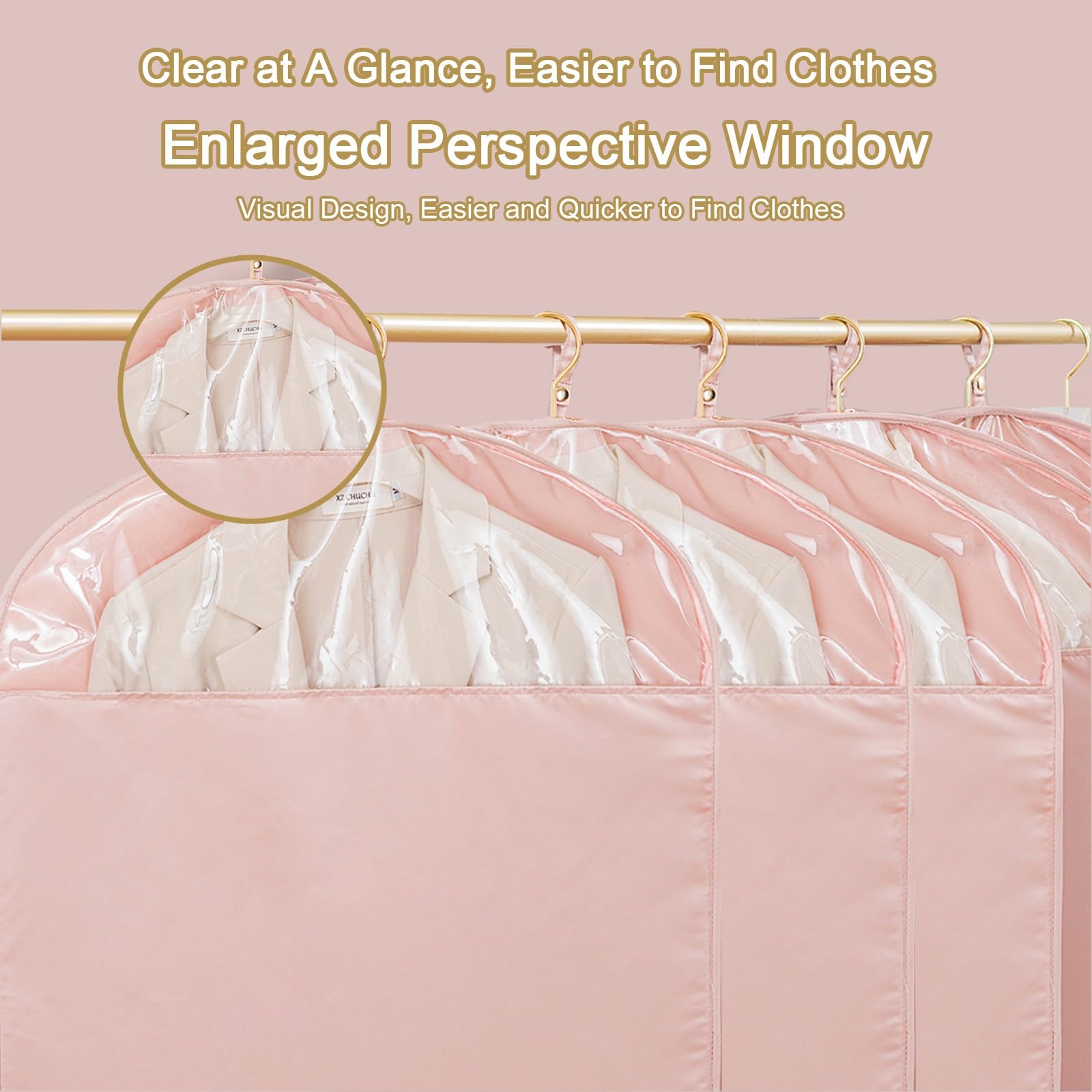 10 Bolsas para Guardar Ropa, Portatrajes Hombre Viaje, Fundas Ropa Armario, para Camisas, Abrigos, Vestidos y Chaquetas de Plumas(Pink,58x150cm/23x59in)