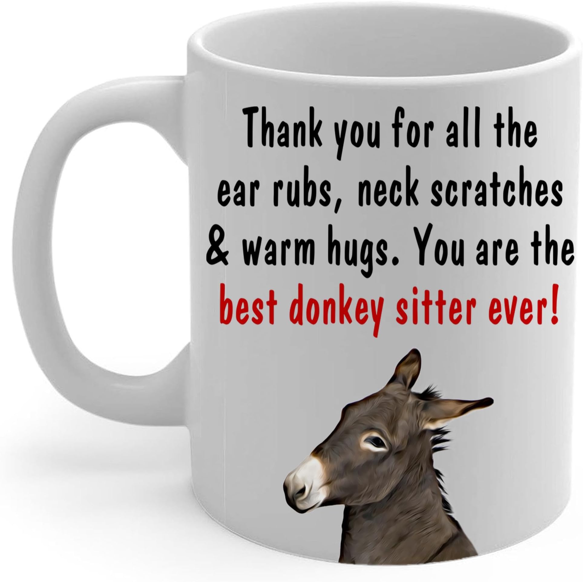 Funny Brown Donkey Coffee Mug 11oz White Ceramic Cup Novelty Animal Portrait - Pet Owner Appreciation Thank You Gifts for Donkey Lovers