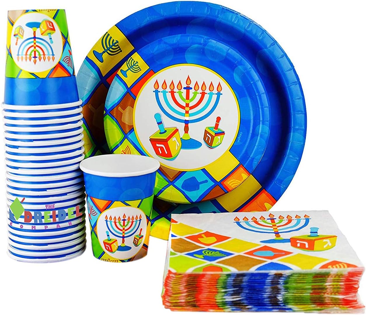 Happy Hanukkah Illumination Design - Paper Goods Party Set - 7" and 10" Plates, Cups, and Napkins