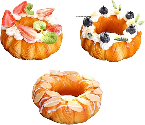 Miniatura 3 de Firlar 3 donas de simulación para tartas falsas, pastel de frutas artificiales simulación de alimentos realistas, simulación de pasteles de