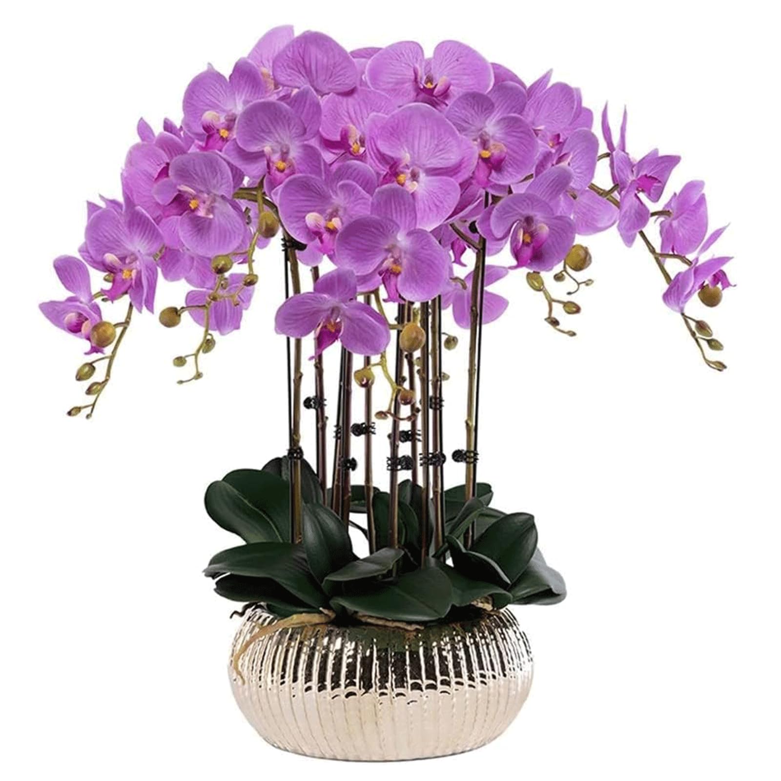 DFGHNBVC Artificial Orchid Orchids Artificial Polyurethane Artificial Flower 63Cm Artificial Phalaenopsis Flowers With Luxury Vase Modern Potted Faux Very Natural.Purple