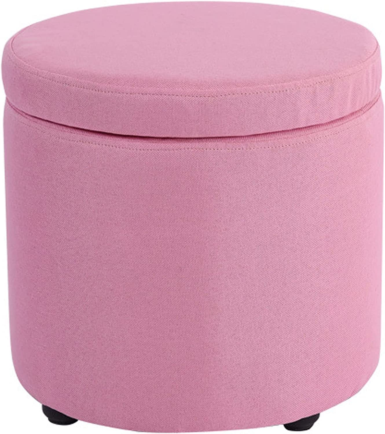 Pouf de rangement rond rose avec couvercle amovible pour salon