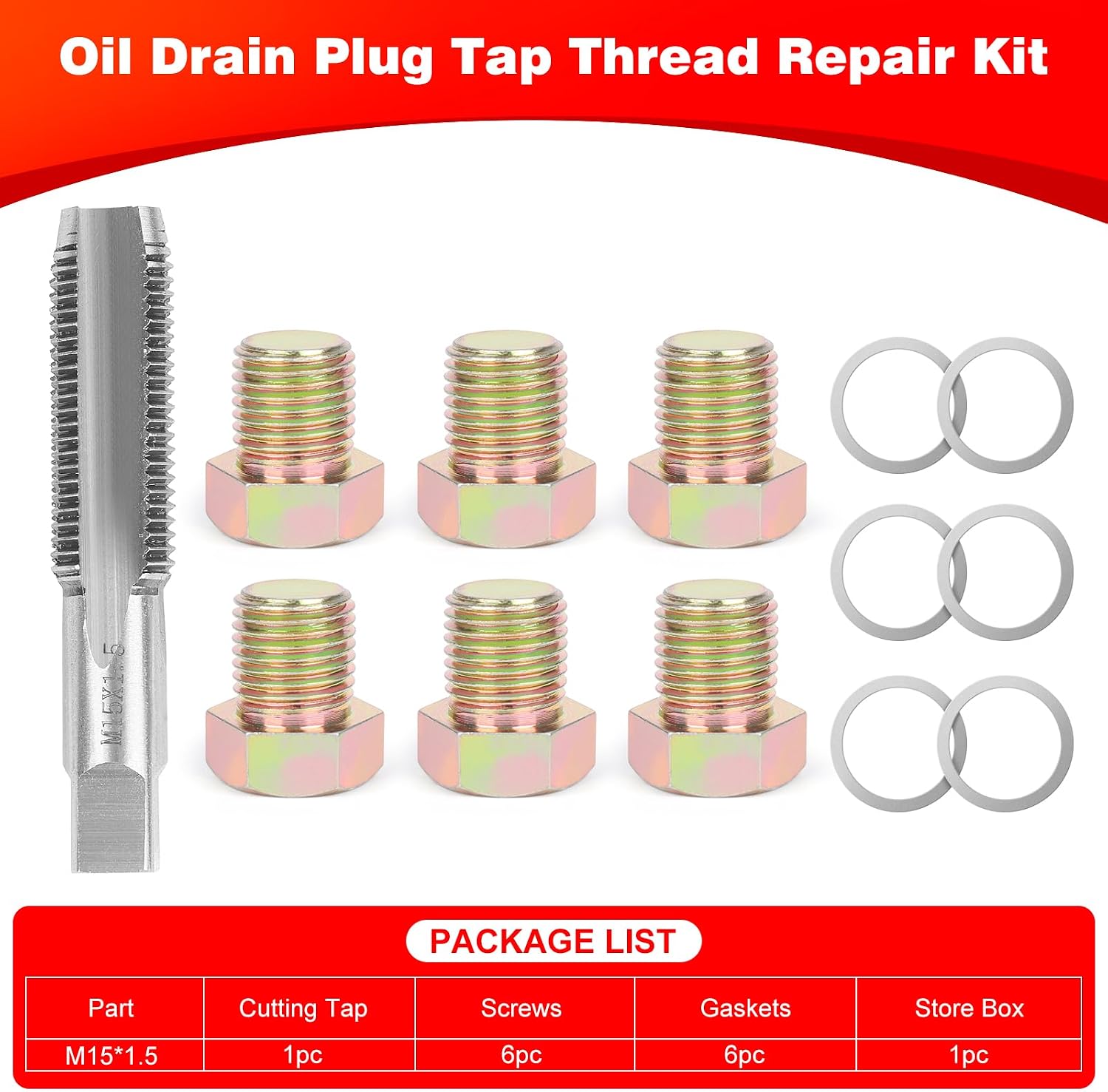 Oil Drain Plug Tap Thread Repair M15 x 1.5MM Oil Pan Screws Rethread | Oil Drain Plug Thread Repair Tool Kit Oil Pan Screws Rethread Tool