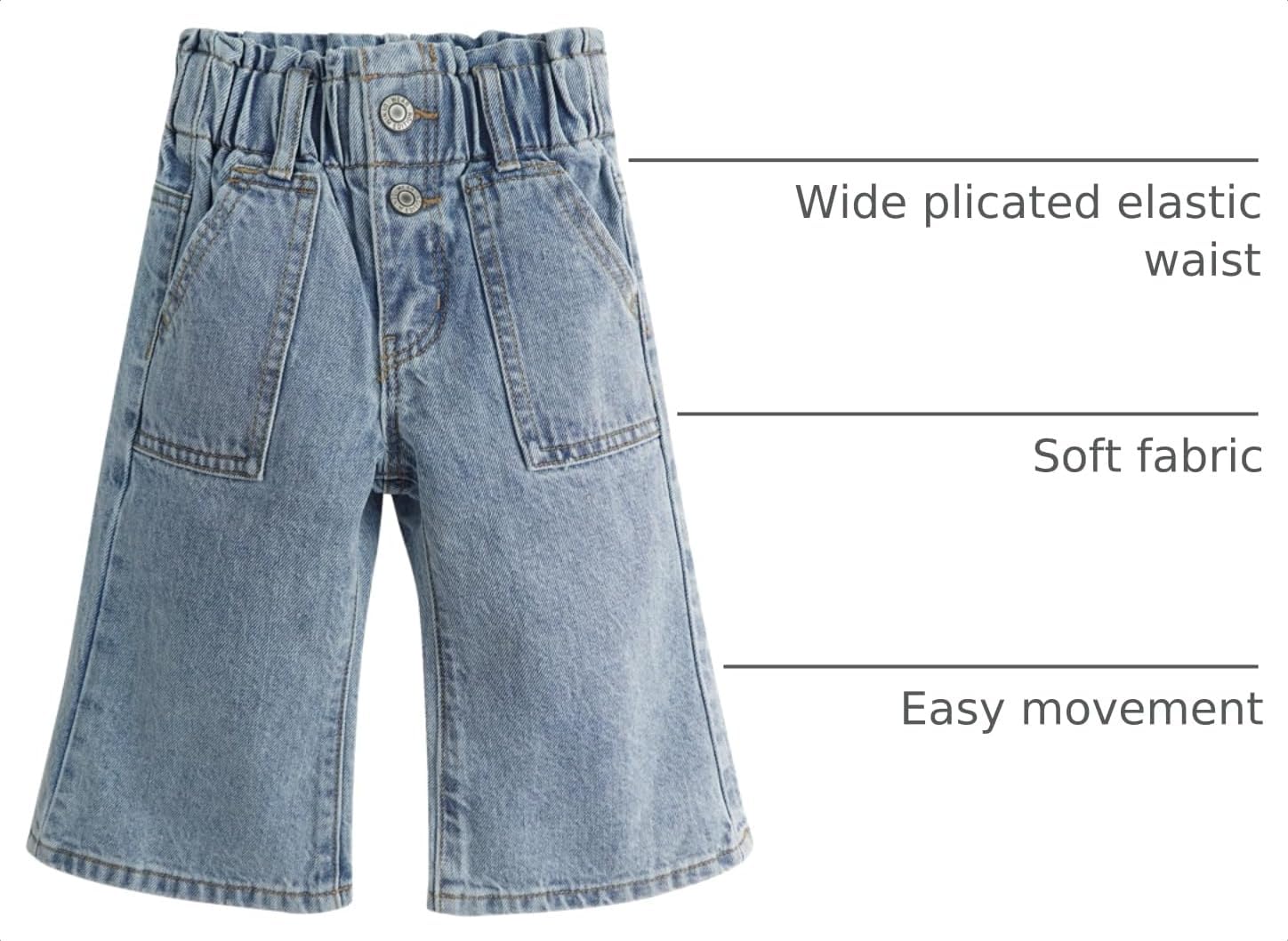KIDSCOOL Little Toddler Girl Jeans Paperbag High Waist Wide Leg Denim Pants