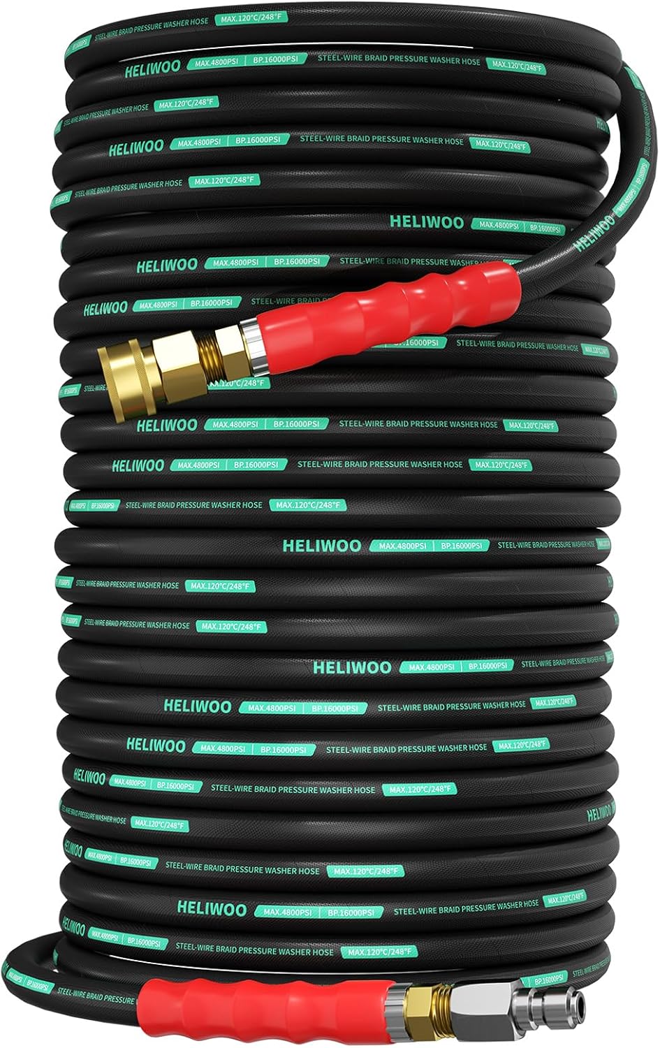 3/8'' Pressure Washer Hose 200FT 4800 PSI, Steel Wire Braided Kink Resistant Power Washer Extension Hose for Cold & Hot Water (Max 248°F), 3/8'' Qucik Connect Ends, Black and Blue