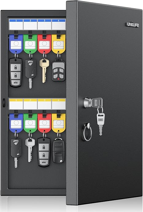 Uniclife 32 Position Key Lock Box, Wall Mount Key Box, Car Key Organizer with Writable Key Racks and Tags, Security Key Cabinet, Car Key Holder Storage Box for Office Hotel & Company