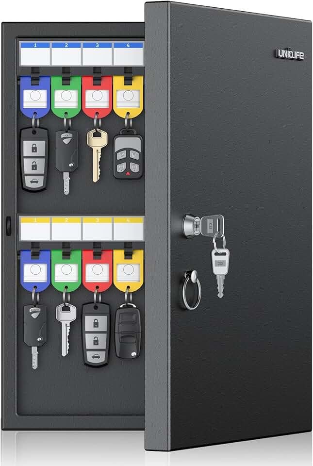Uniclife 32 Position Key Lock Box, Wall Mount Key Box, Car Key Organizer with Writable Key Racks and Tags, Security Key Cabinet, Car Key Holder Storage Box for Office Hotel &amp; Company