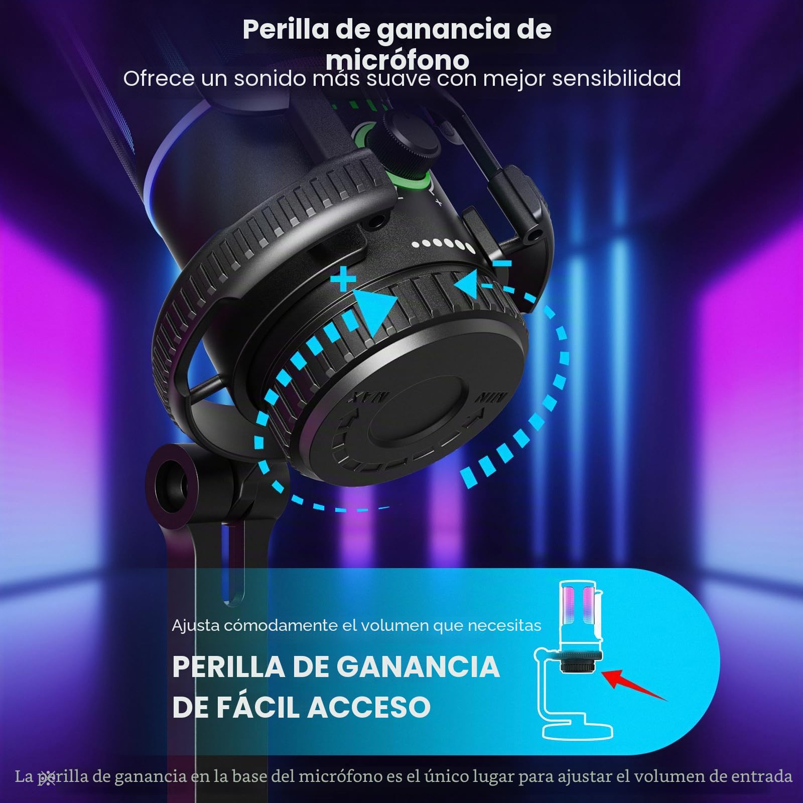 SINWE Microfono Gaming USB con Cancelación de Ruido - Micrófono para PC/PS4/PS5, Streaming y Podcasts - Incluye Filtro Antipop, Suspensión y Luz RGB