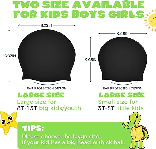 Miniatura 7 de Gorro de natación extra grande para niños  Gorro de natación para cabello largo y corto, gorro de natación para trenzas y rastas, gorras de natación