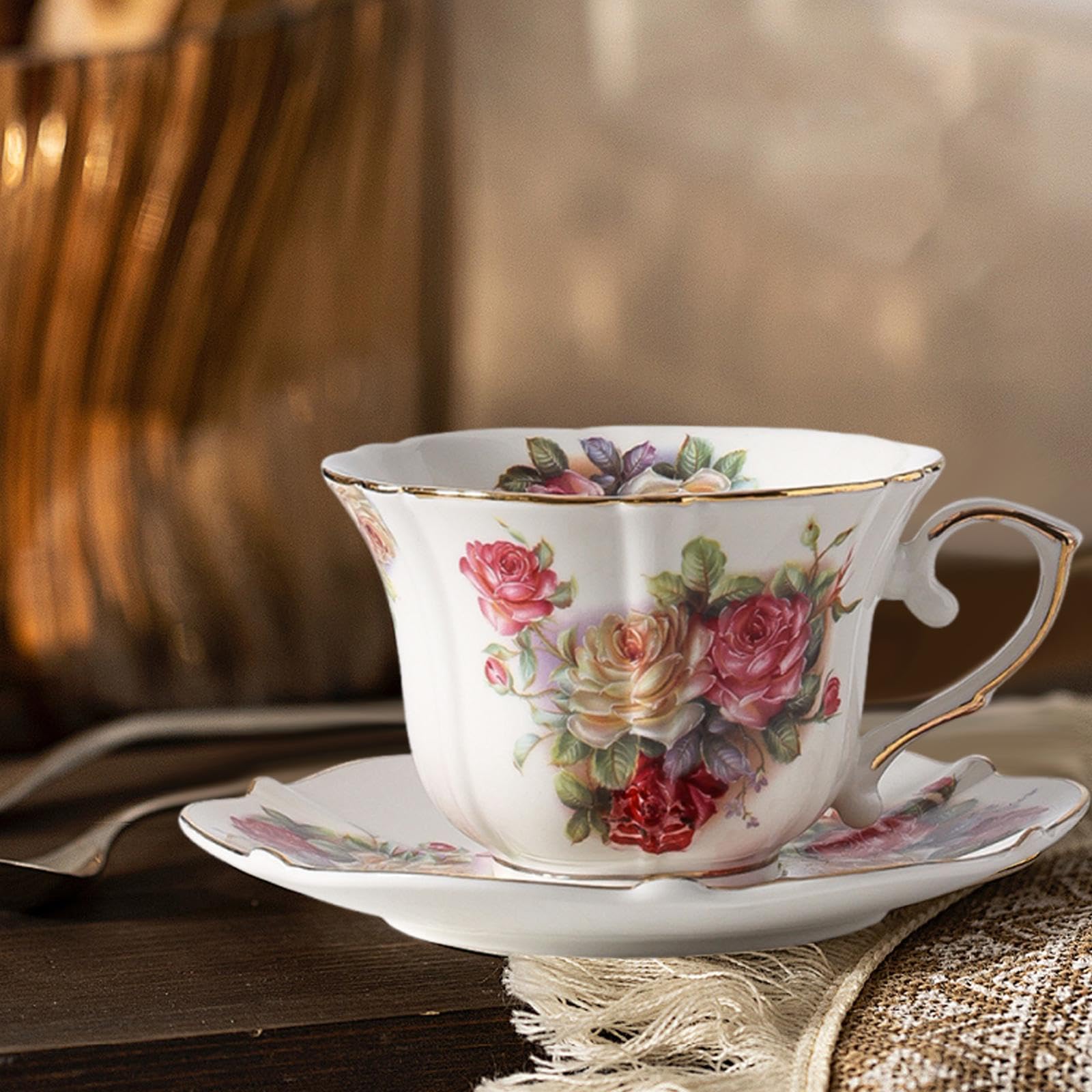 Fenteer Juego de Tazas y platillos de cerámica para café, té y Leche, con diseño Floral, hogar.