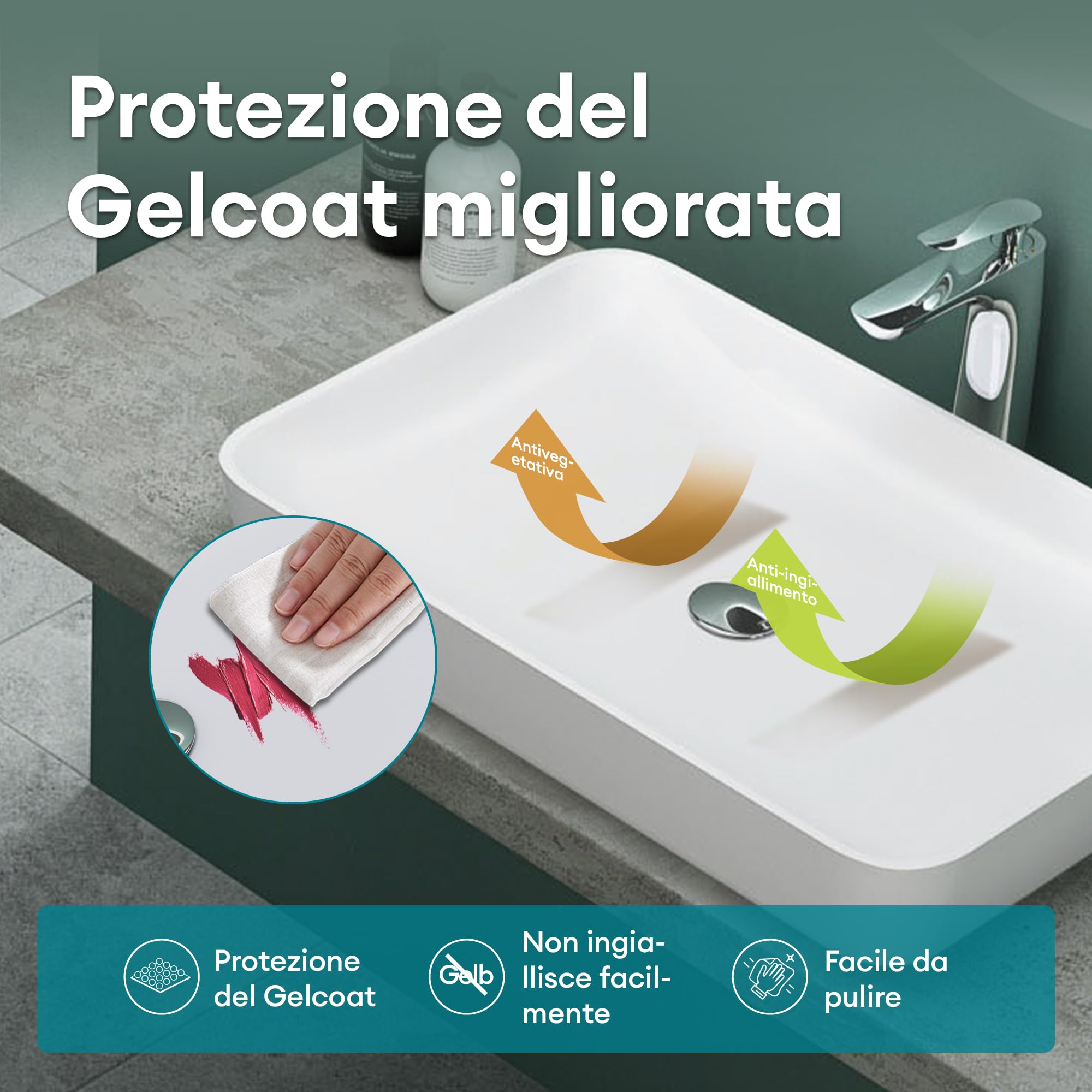 Mai & Mai Lavabo da Appoggio 60x40x9cm in Minerale Fuso, Colossum815 | Lavandino Bagno, Bianco Opaco, Stampaggio Monopezzo, Nano-rivestimento