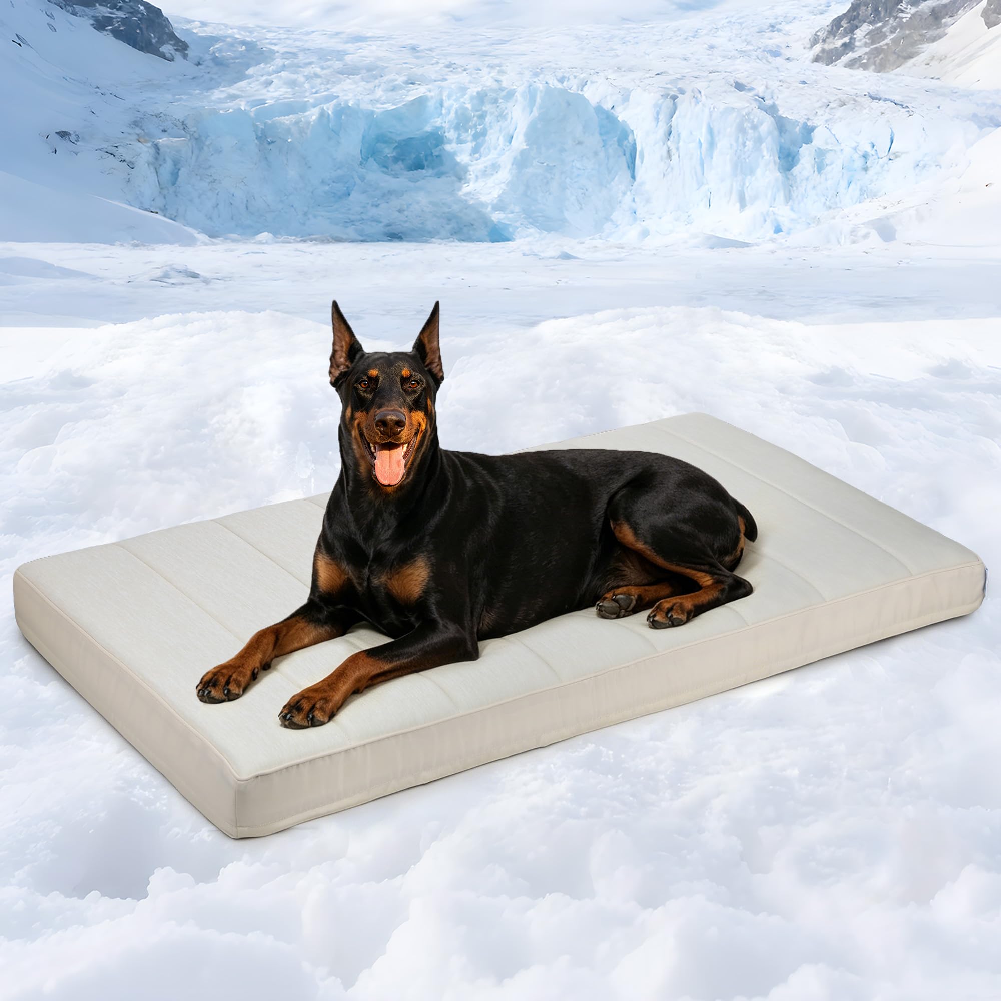ZAKAPAWS Cooling Dog Bed for 2XL Large Dogs - Orthopedic Pet Beds with Memory Foam, QMAX>0.5, Waterproof Removable Washable Cover for Hot Weather, Dark Beige, 47" L x 29" W x 3" H