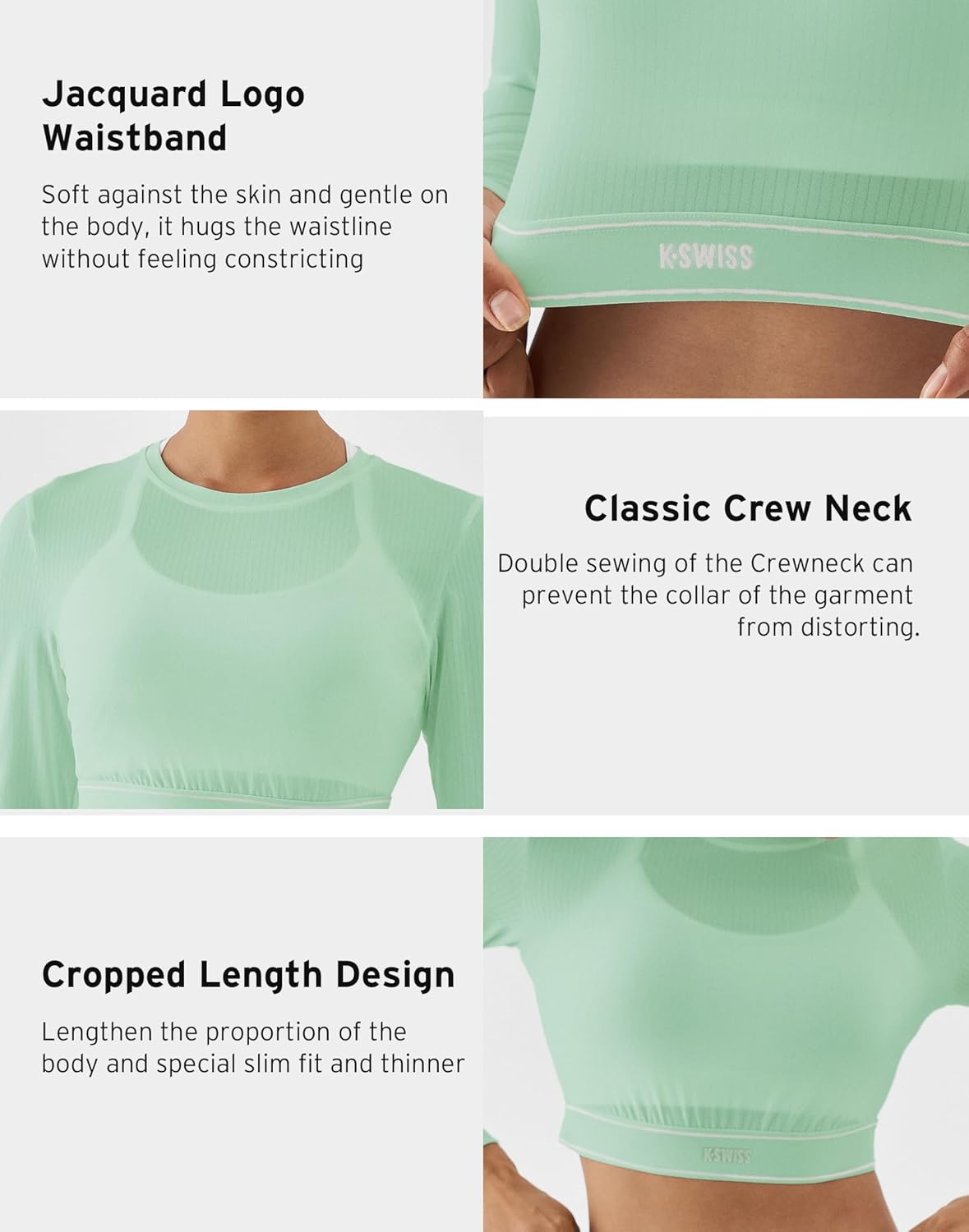 K-Swiss Women's Long Sleeve Crop Tops, Slim Fit Workout Shirts, Crew Neck Athletic Gym Yoga T-Shirts - Image 4
