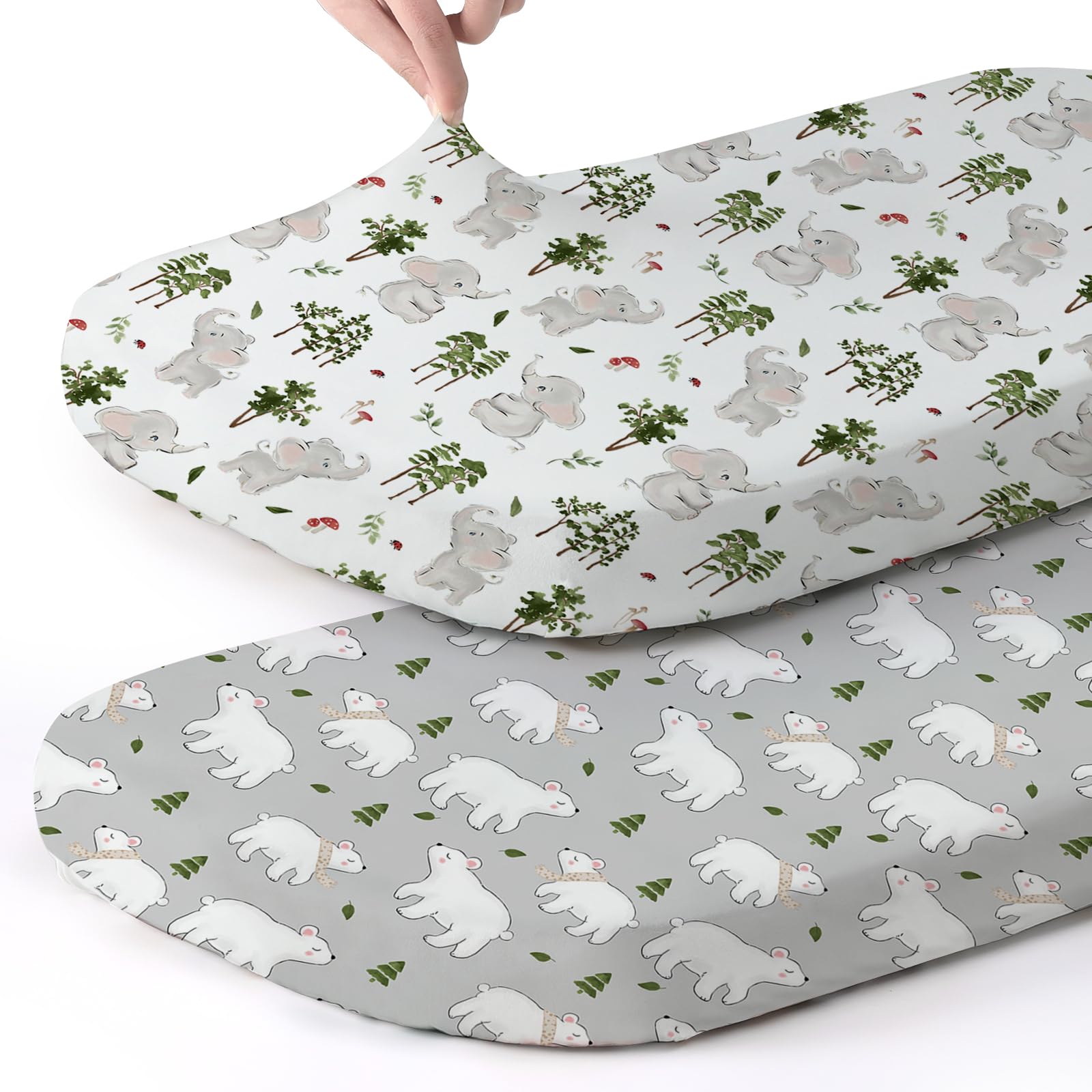 Stretch Fitted Bassinet Sheet Set BROLEX 2 Pack Cradle Sheets for Bassinet Pad/Mattress,Unisex Boys Girls,Ultra Soft,Elephants Bears