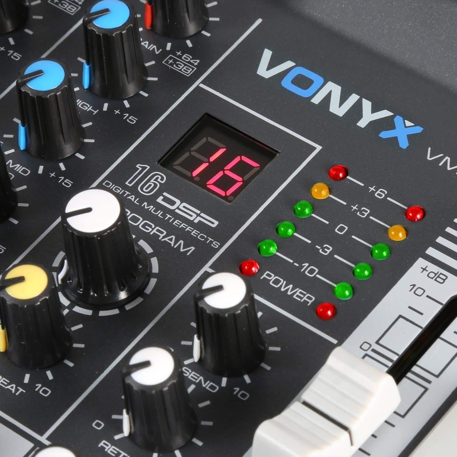 Vonyx VMM-K602 - Music Mixer 6 Canali, Bluetooth, USB-Audio-Interface, LED VU Meter e Peak LED, Uscita cuffie, 4 x ingressi Mono Microfono/Line (Combo XLR/jack da 6,3 mm)