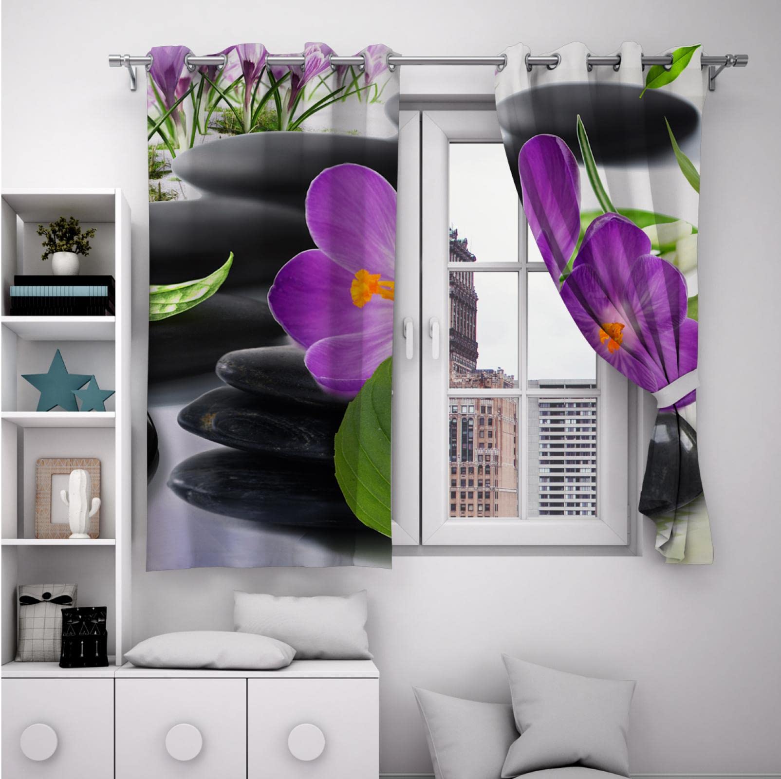 PARREN Moderno Yoga Spa Tende Oscuranti Fiore Viola Zen Pietra Stampa Pannelli Per Tende Per Camera Da Letto Soggiorno Cucina Patio Passacavo Top 2 PZ 160x245 cm