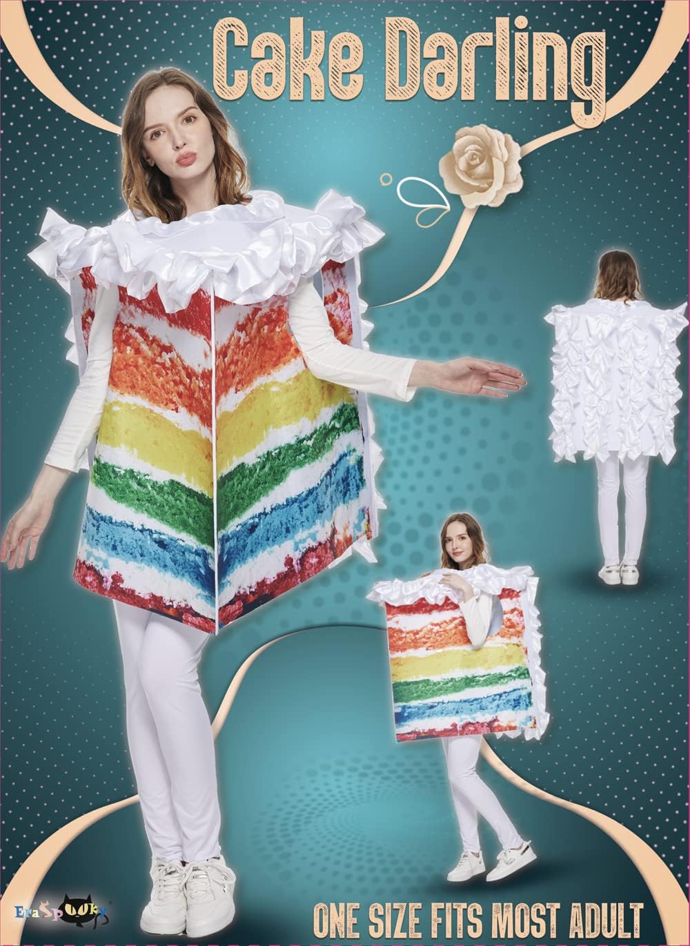 EraSpooky Women Rainbow Cake Costume Adult Halloween Food Party Fancy Dress - Image 2