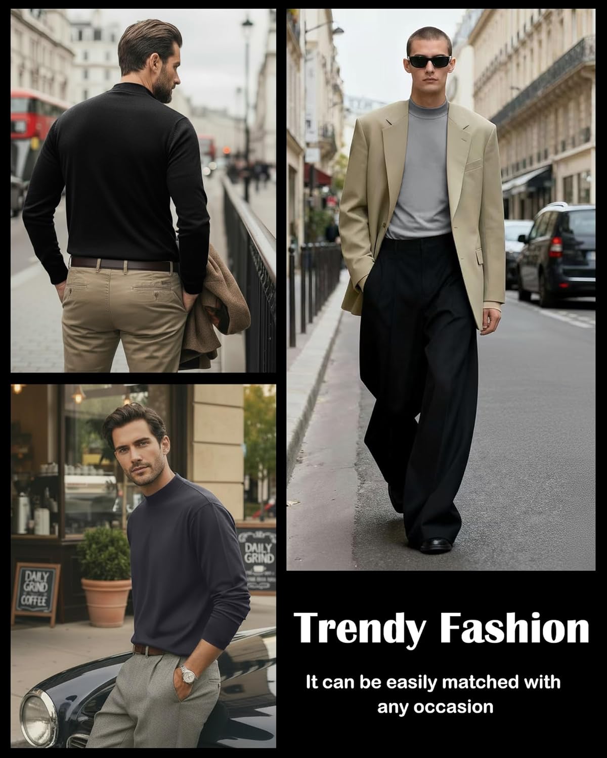 6 Packs Mens Big and Tall Shirts Long Sleeve Mock Turtleneck Tops Pullover Lightweight Basic Tees - Image 6