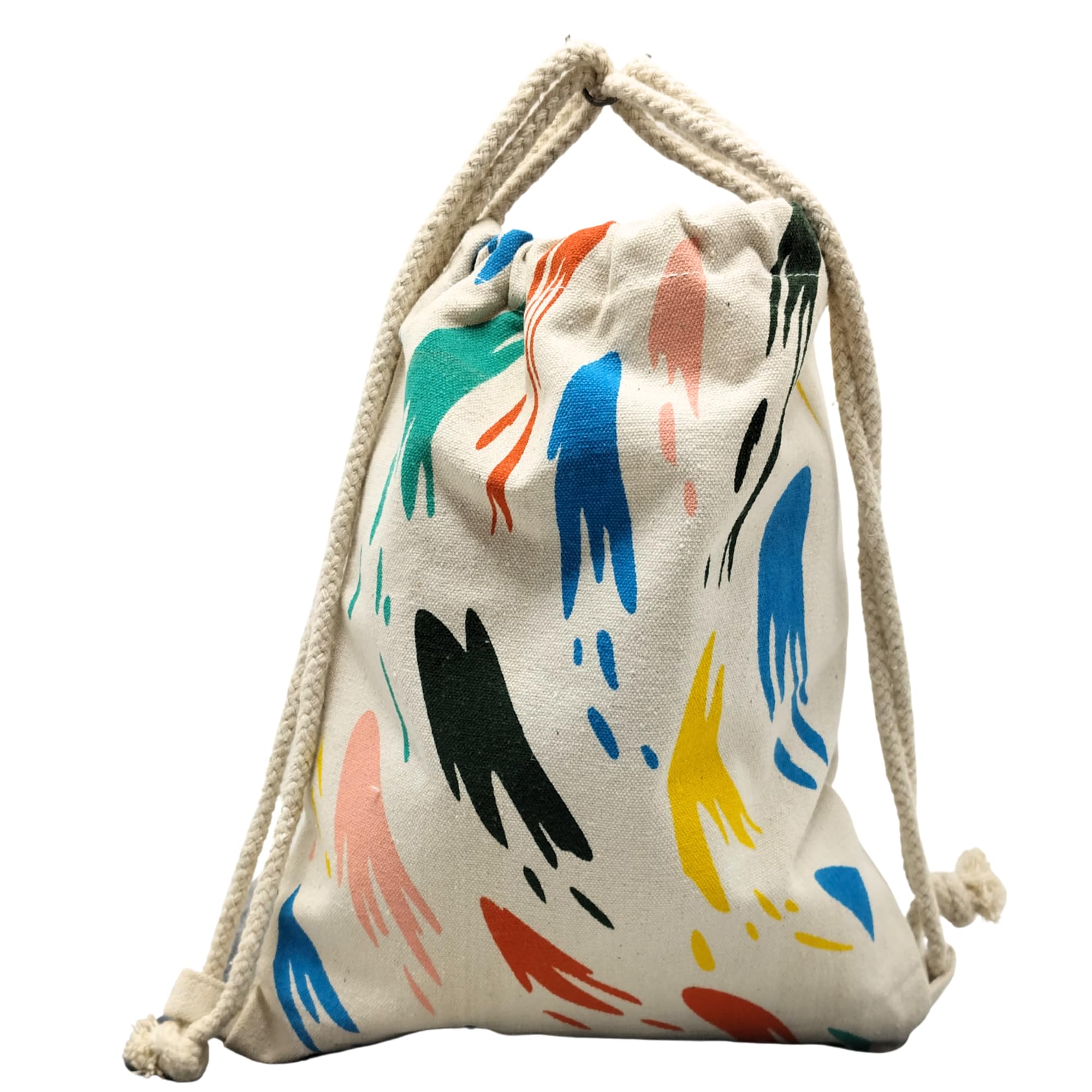 Cotton Drawstring Bag | Reusable Canvas String Backpack with Colorful Abstract Print | Eco-Friendly Cotton Storage & Travel Pouch | Lightweight Gym, Shoe & Gift Bag for Kids & Adults-image-7