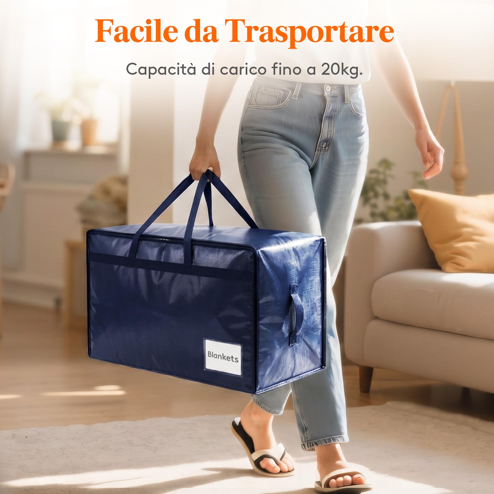 Lifewit Set di 4 Grandi Scatole per Armadio 90 L, Borse Trasloco con Manici, Contenitore Pieghevole per Piumoni, Coperte, Vestiti, Blu