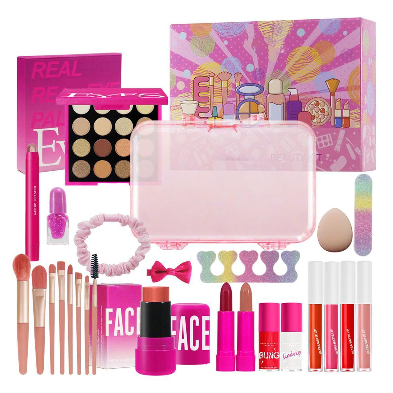 Make-Up Für Mädchen Wischfeste Beauty Make-up-Kosmetik | 26-teiliges Kosmetik-Set mit Lidschattenpalette, Rouge-Stick und Lippenstift Für Reise, Bühne, Tanz, Hochzeit und