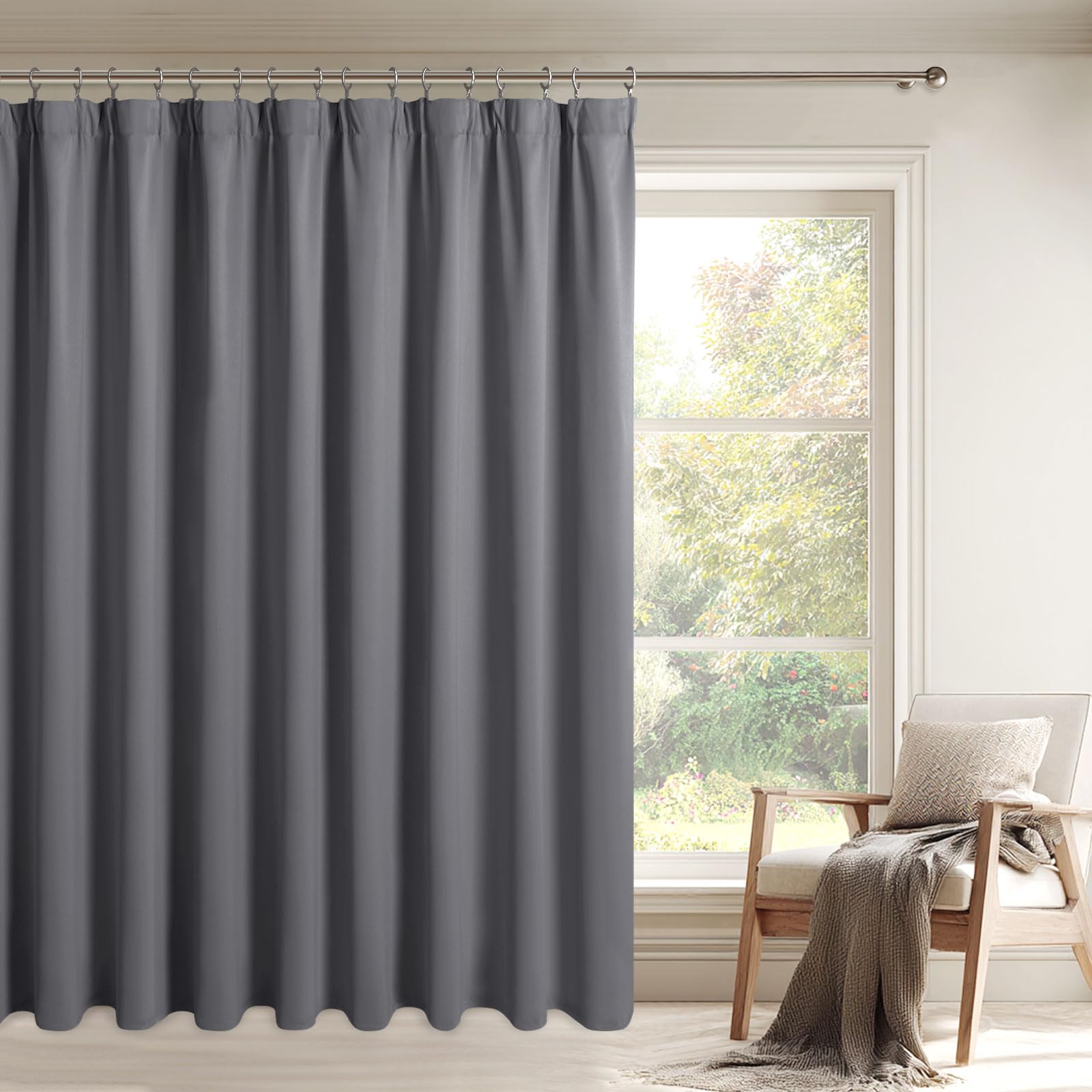 DWCN Raumteiler Vorhang 1er Set 210x250cm(HxB) Grau Wohnzimmer Vorhänge mit Kräuselband Verdunklungsvorhänge Thermogardine Kälteschutz Extra Breie Raumtrenner Blickdicht Schiene Schlafzimmer