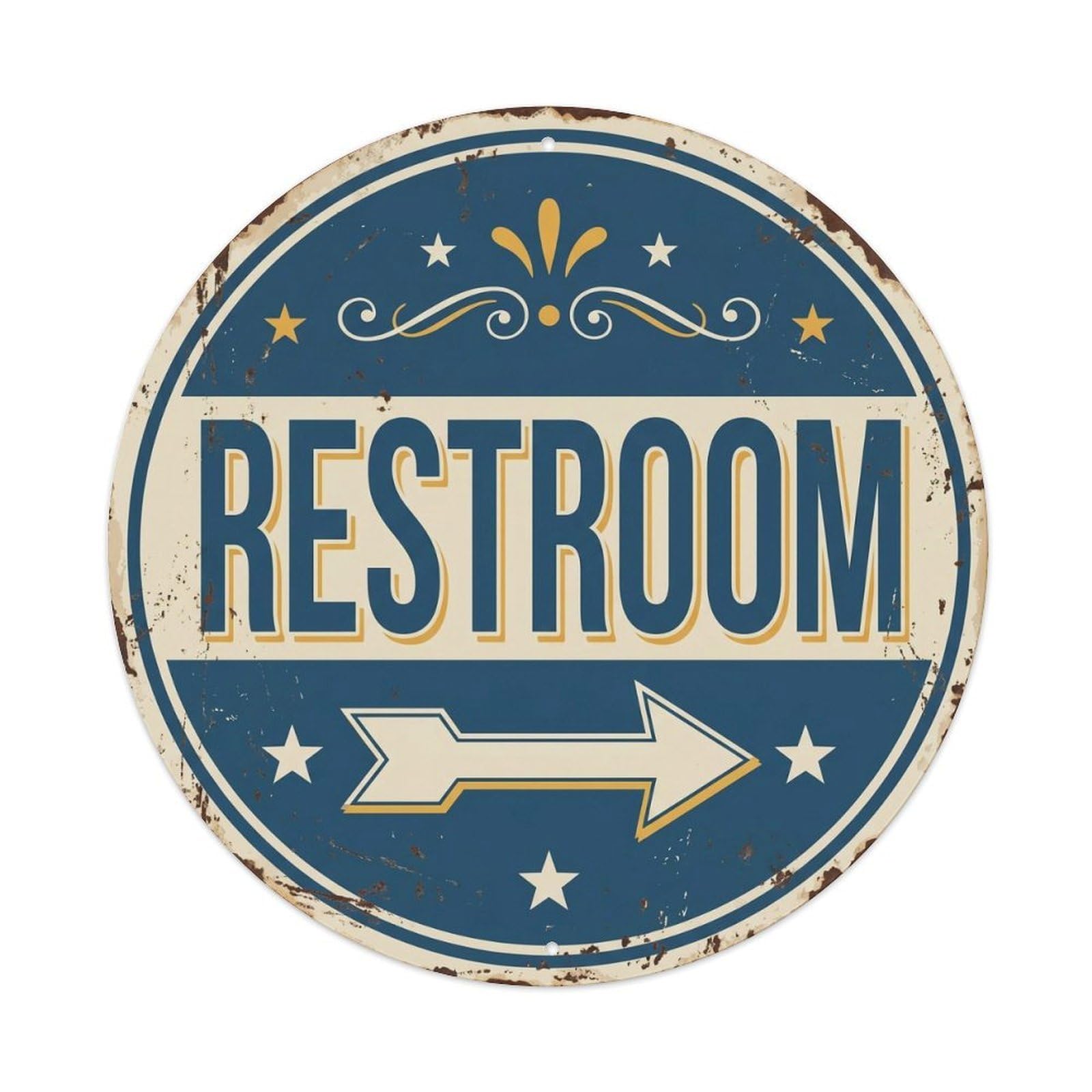 Restroom Bathroom Humor Rustic Emblem Washroom Rules Metal Tin Sign Plaque Wall Decor for Cafe, Man Cave, Club Bar, Office, Home Garden Round Metal Poster 8x8Inch