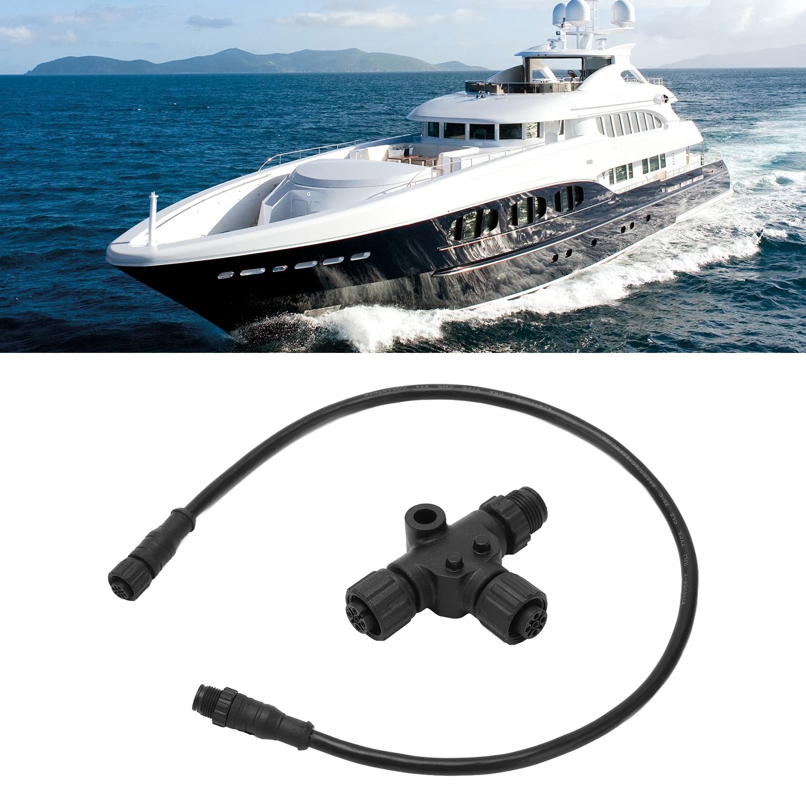 Leapiture NMEA 2000 Drop Backbone Cable Marine Network Cable Terminator with T Connector 5 Pin Waterproof M12 0.5m for Marine Boat