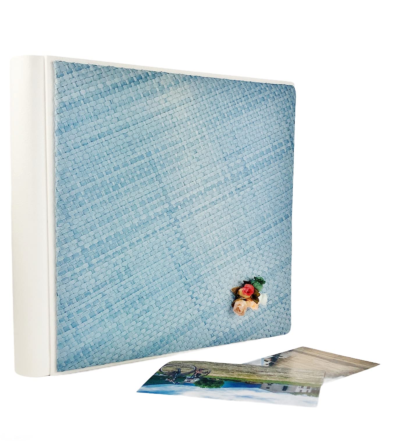 TriVin Art Álbum de fotos artesanal fabricado en Italia en imitación de piel fina y panel de canasta varios colores. (30 x 30 cm, 40 hojas de marfil) apto para cualquier evento (blanco, canasta