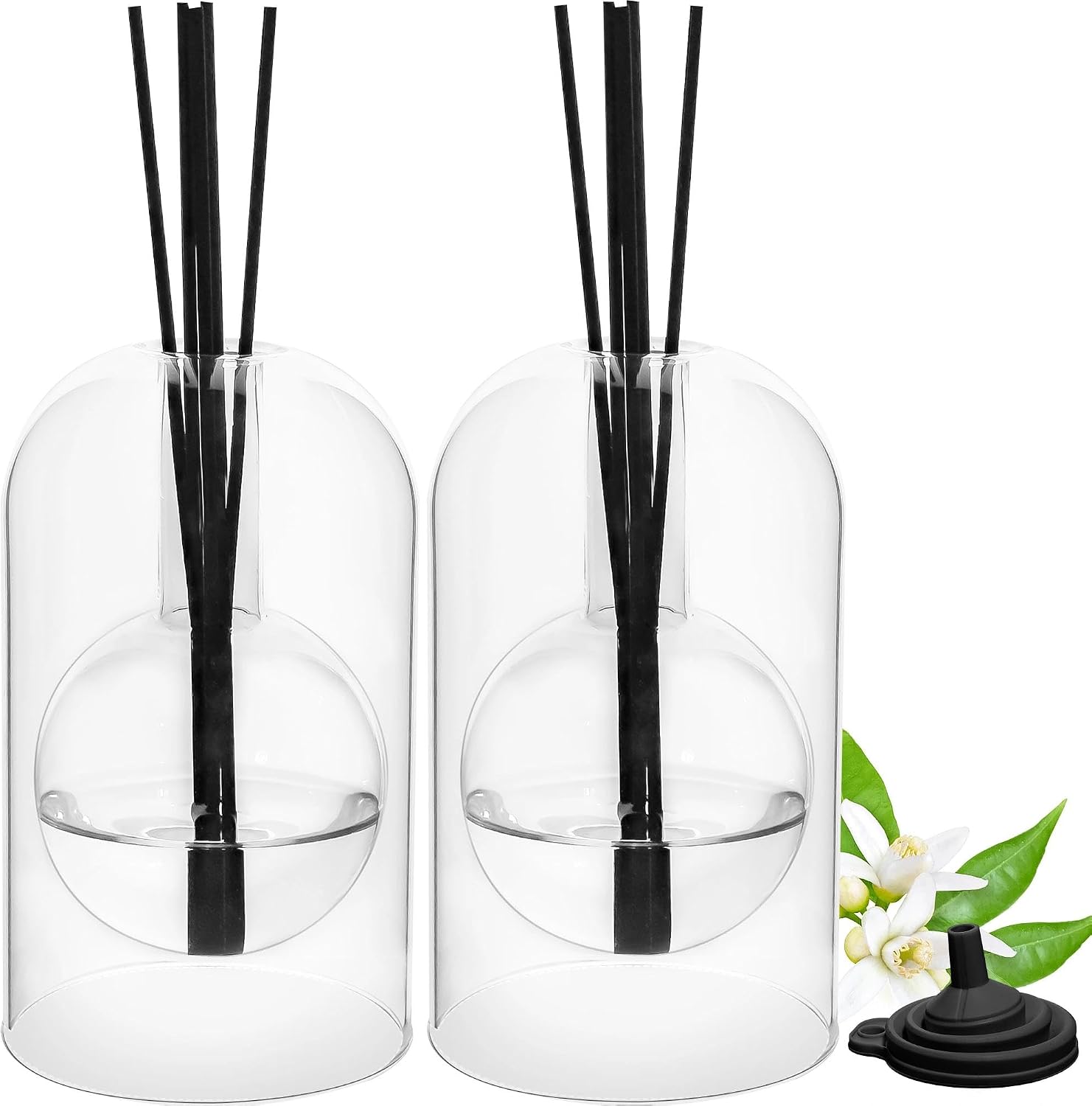 Empty Glass Reed Diffuser Bottles 2pcs Essential Oil Diffuser Jar 7oz/220ml Clear Double Wall Cylindrical Aromatherapy Container with Inner Round Chamber Modern Decorative Vase for Home Office Decor