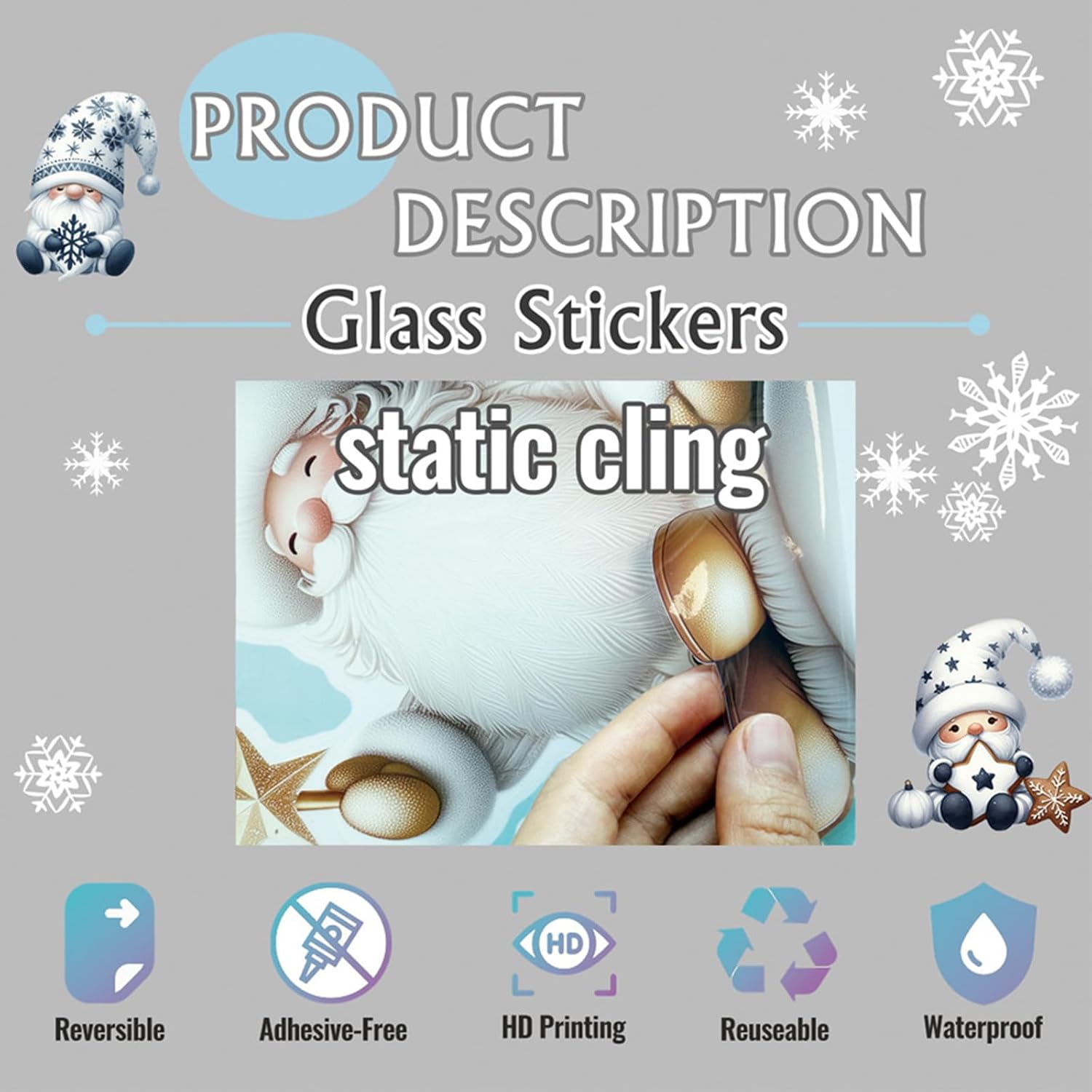 Christmas Window Stickers 1 Sheet Reindeer Window Clings Double Sided Static Elk Window Decals Holiday Party Decorations Sticker for Christmas Door Windows Walls Refrigerators Decorations