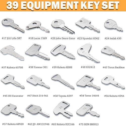 Miniatura 18 de 67 llaves maestras de equipos pesados Constrtution Machinery Operator Key para CAT John Deere CaterpillarToyota Volvo JCB Massey Ferguson JLG Genie