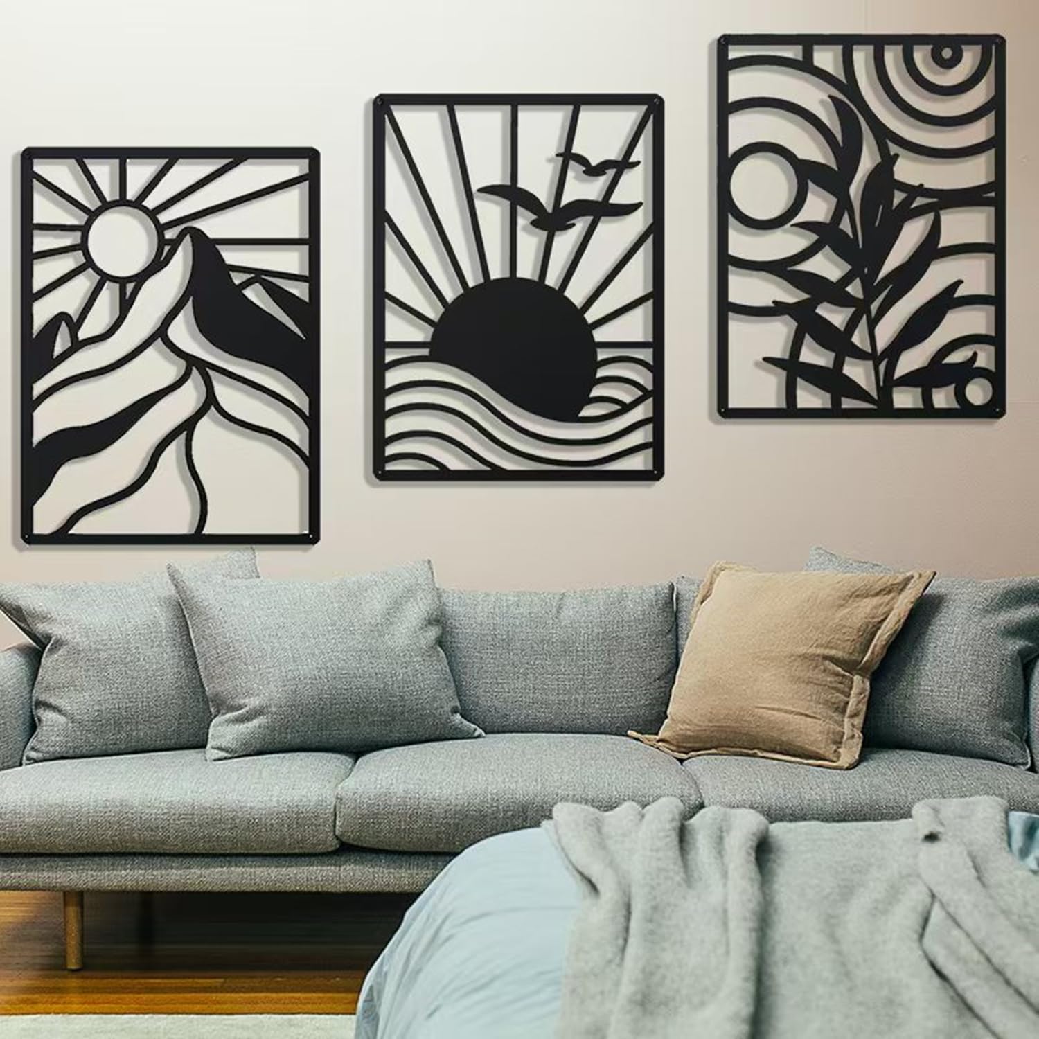 USTEL Metall Wanddekor, Schwarz, Minimalistisch, 25x25 Cm, 3-teilig – Katzen-Motiv Für Schlafzimmer, Wohnzimmer & Mehr