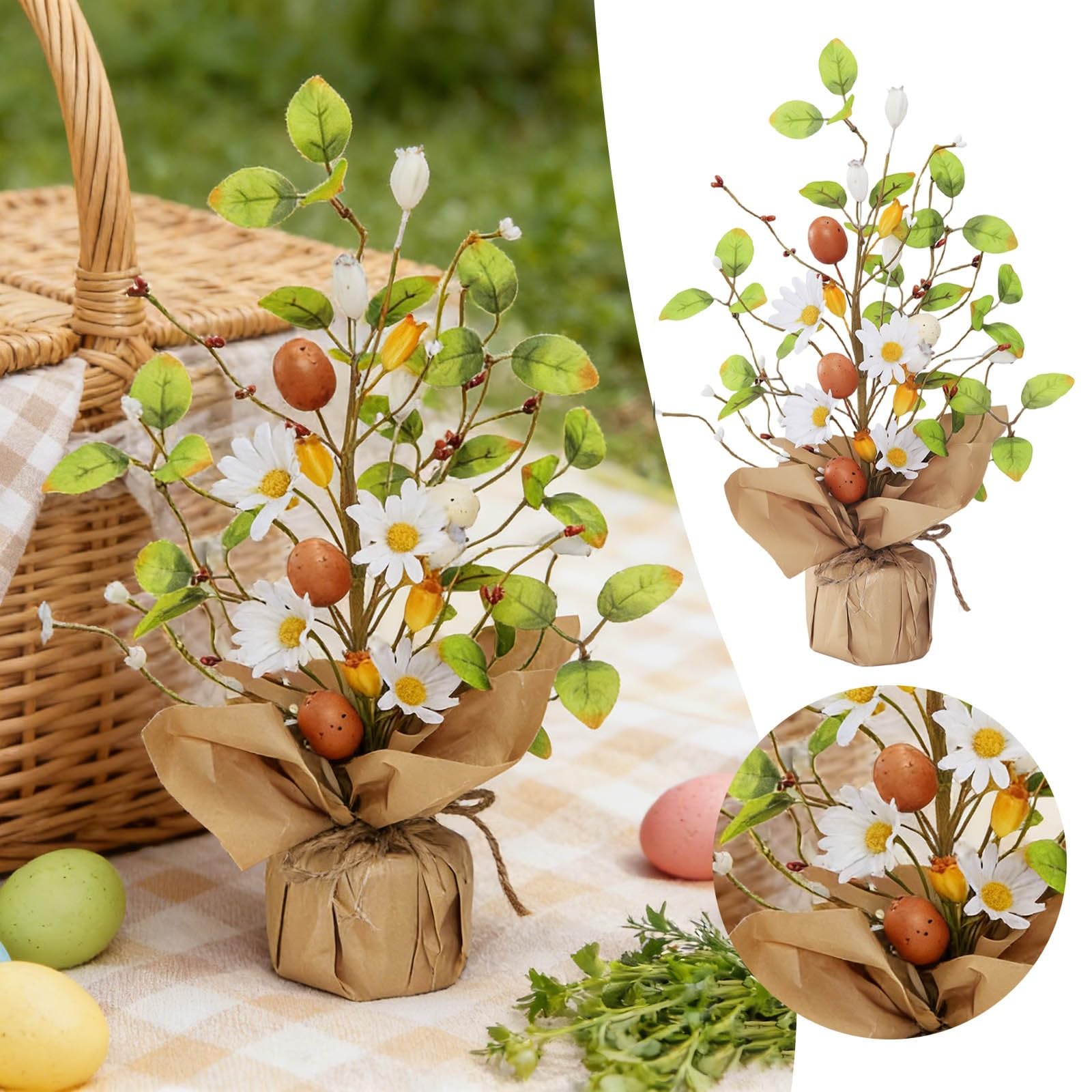 Huevo de Pascua de flores de primavera con centro de mesa floral para el hogar