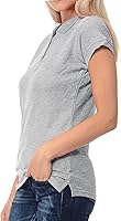 Vista 2 de FRESH TEE Polo de manga corta para mujer 100% algodón ajustado para mujer (EE.UU., Alpha, S, regular, regular, gris mezcla), Gris Melange, Pequeña