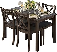 IRONCK 5-Piece Dining Table Set for 4: Rubberwood Legs, MDF Tabletop, Space-Saving Kitchen Chairs for Dining Room