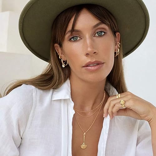 Miniatura 2 de WEARON Gargantilla de oro para mujer, chapada en oro de 18 quilates, delicada, cuentas, gene fígaro, corazón, espiga, clip de papel, gargantilla