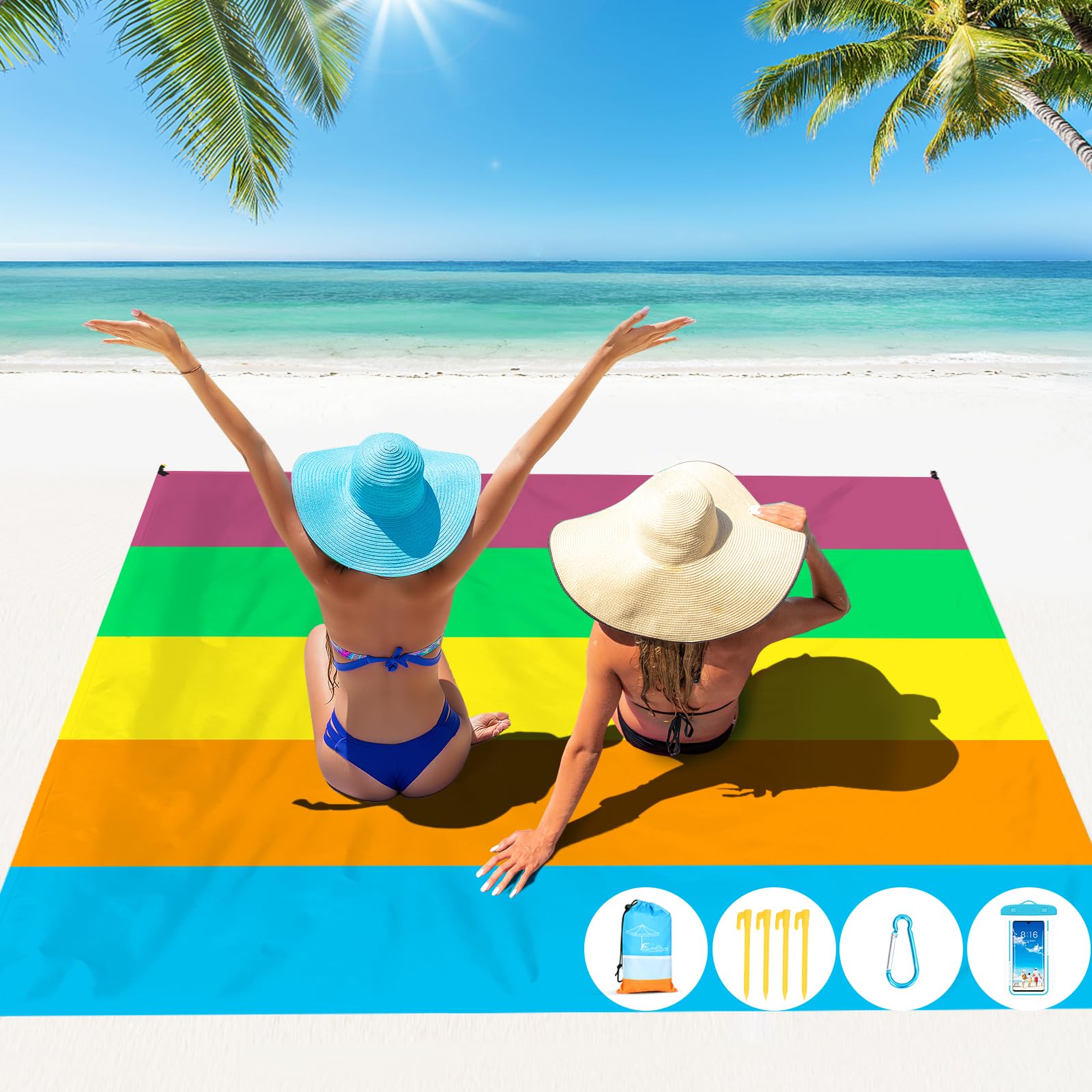 Famstar Beach Blanket Oversized Extra Large 78" X 81",Waterproof Sandproof Beach Blanket 1-7 Adults Lightweight Durable for Travel Camping Hiking