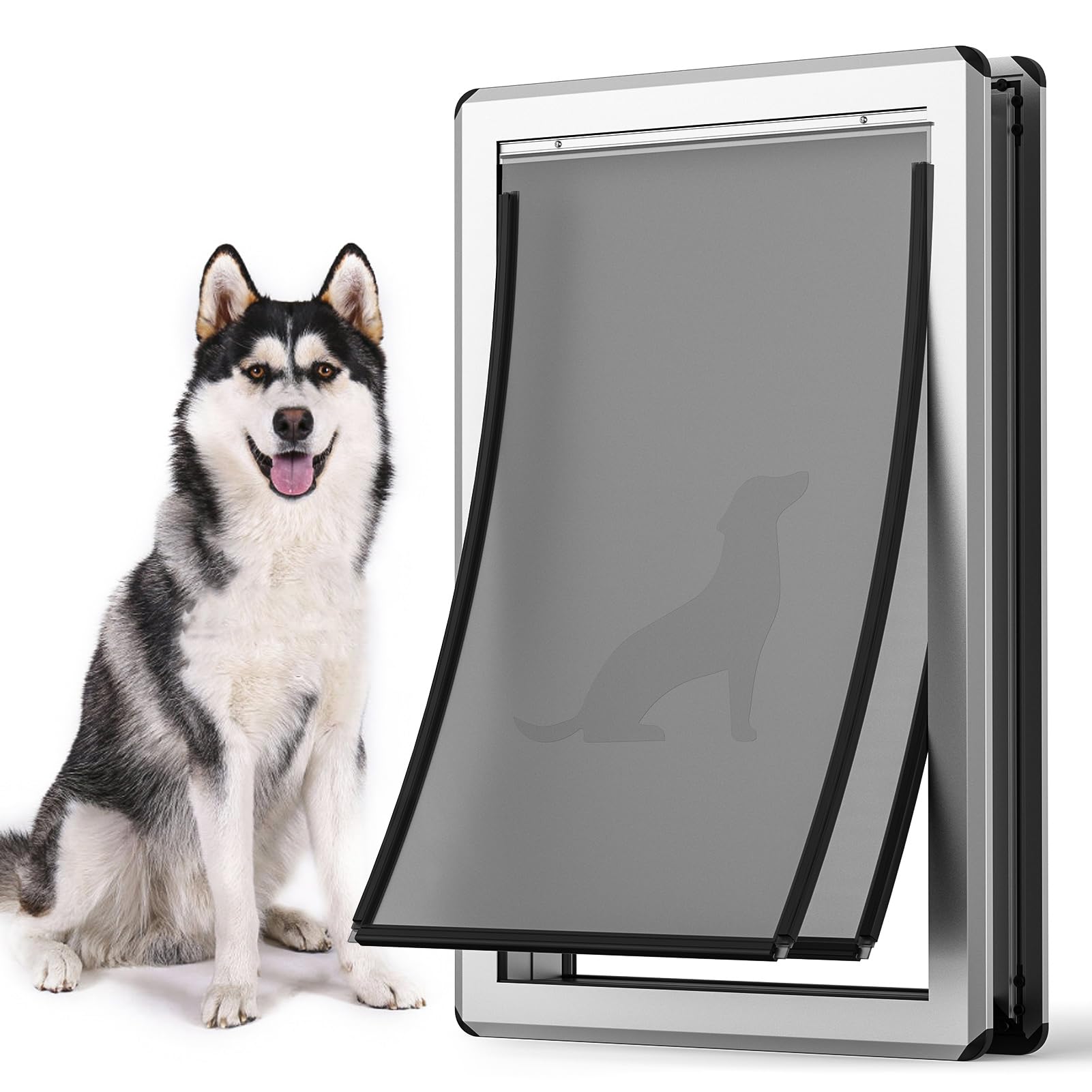 [Parab House] Aluminum XL Dog Door for Door, Open Size:24.4" H x 13.8'', Heavy Duty Doggy Door with Full Enclosed Magnetic Flaps,Extreme Weather